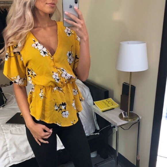 Sienna Sky Tops - Sienna Sky-Mustard Yellow Floral Top